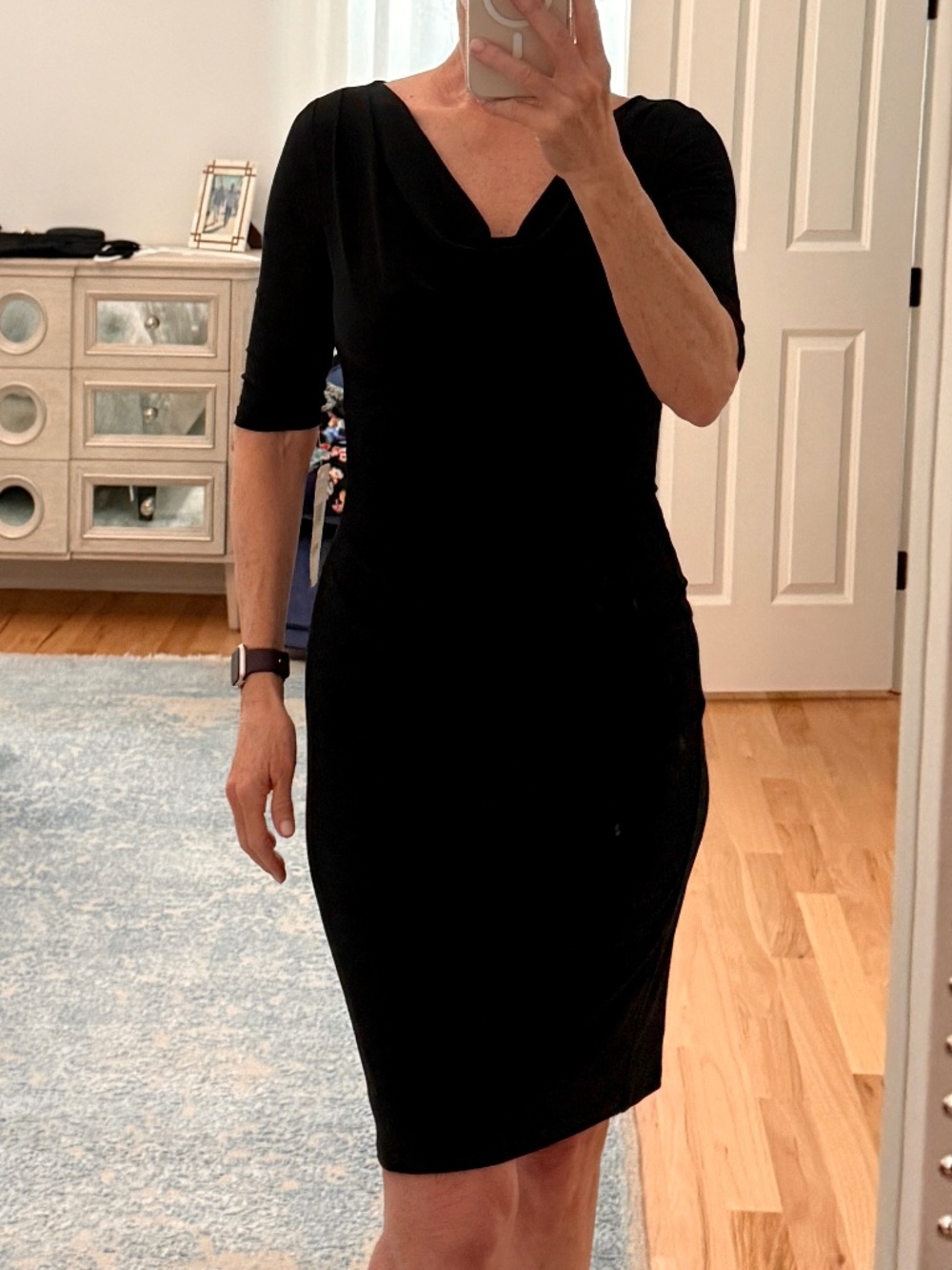 Lauren Ralph Lauren Black Ruched Dress with Cowl Drop Neckline Size 4 NWT